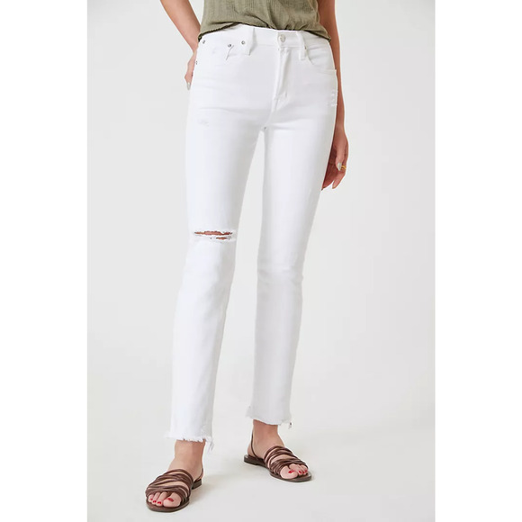 $168 Anthropologie Edwin Bree Destructed Jeans in Optic White 25 NEW - Picture 2 of 12